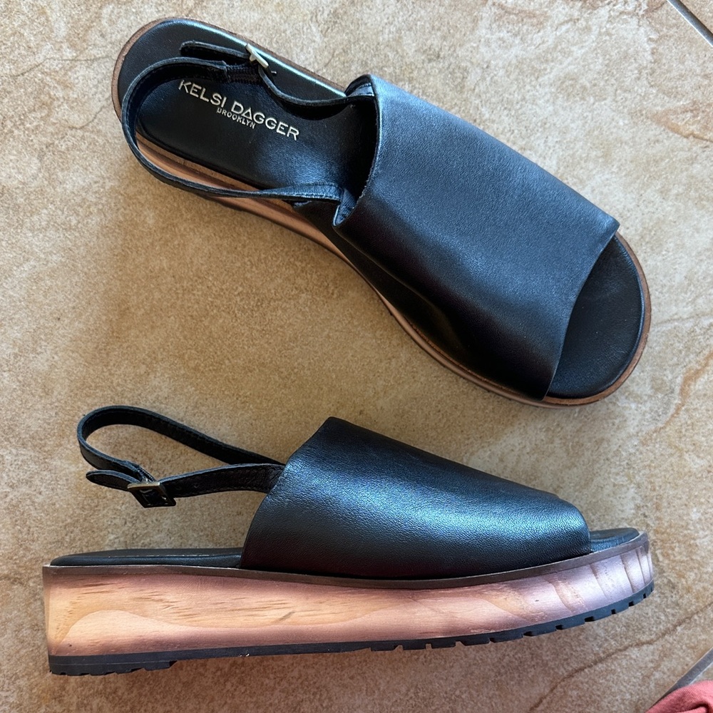 Kelsi Dagger Black Platform Sandals genuine leather